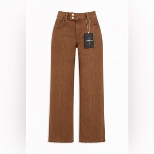Flamingals Brown High-Rise Straight Pants Sz L